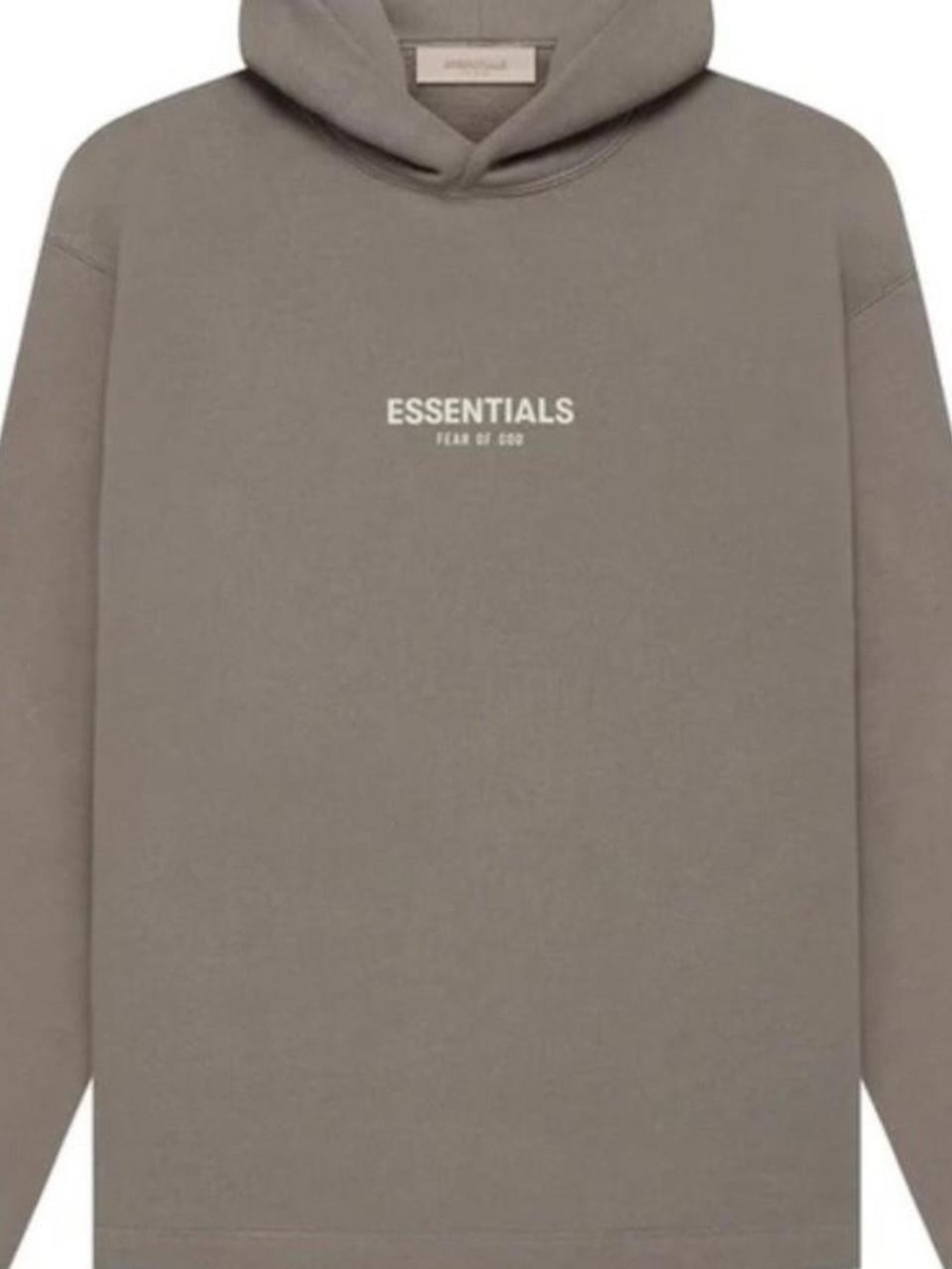 ESSENTIALS Taupe/Gray Pullover Hoodie with White Chest Logo